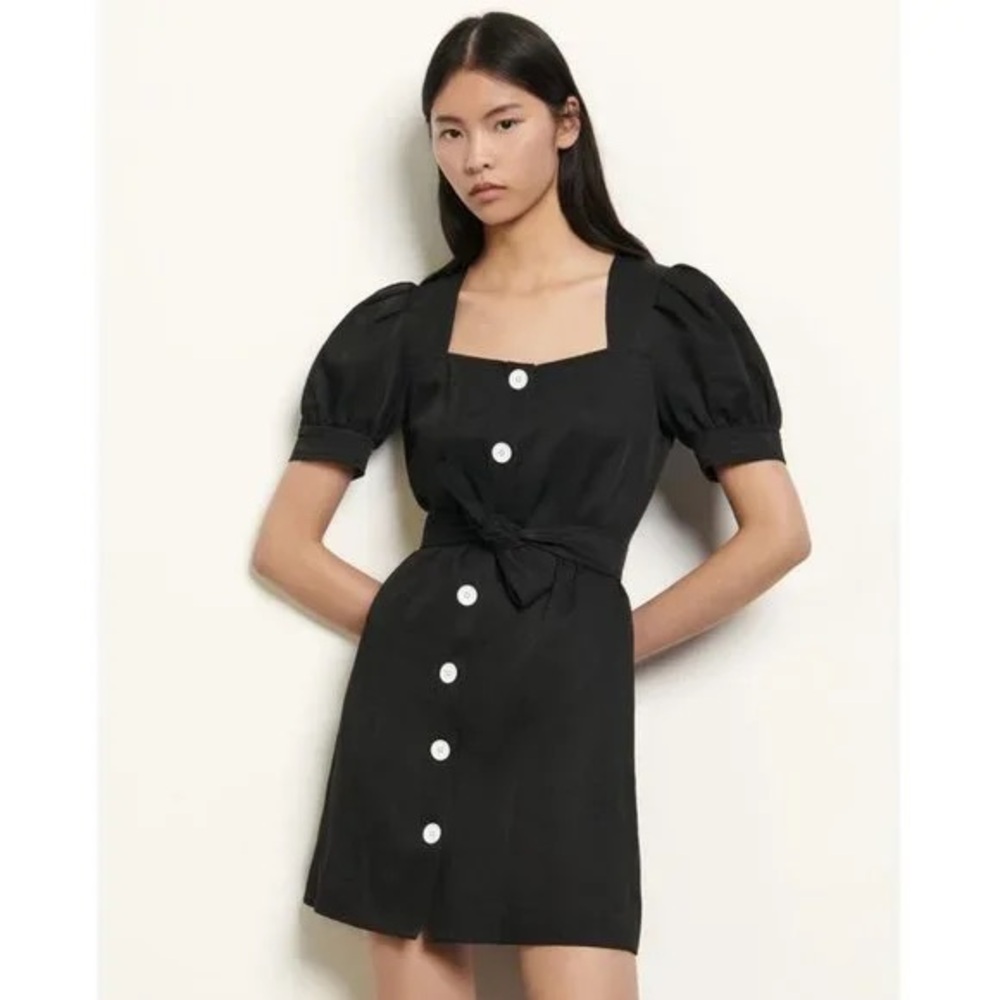NWOT Sandro Paris Fira Puff Sleeve Belted Dress